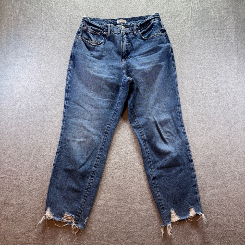 Good American Blue Distressed Flare Jeans